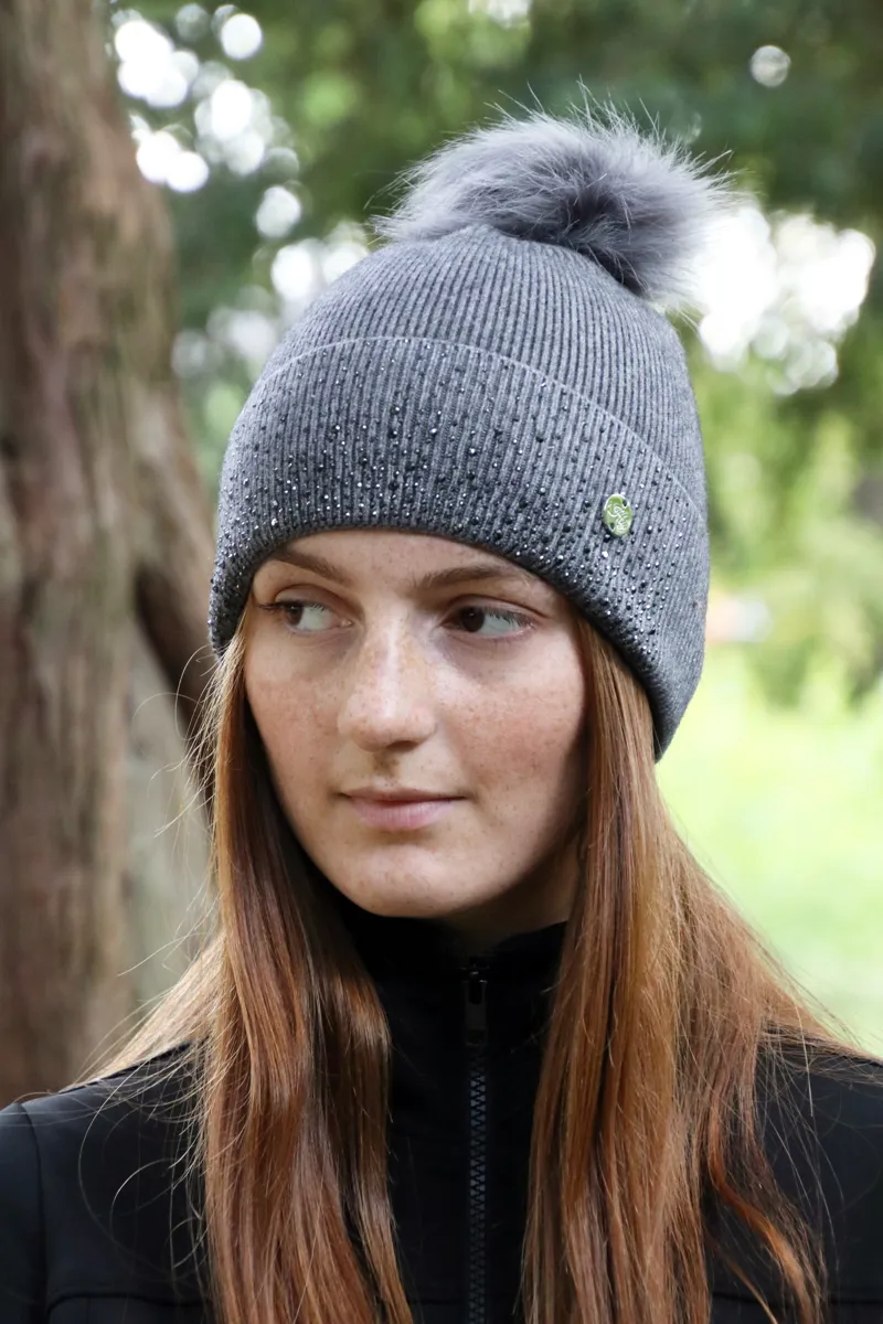 Hy Equestrian Alaska Diamante Bobble Hat - Grey/Black-3